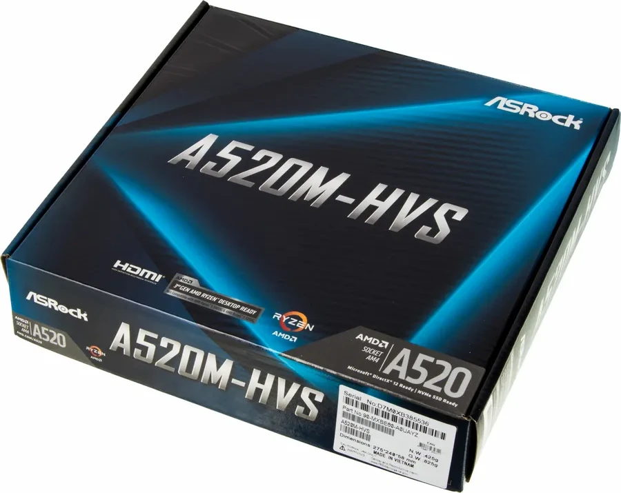 Материнская плата ASRock A520M-HVS, AM4, DDR4, mATX