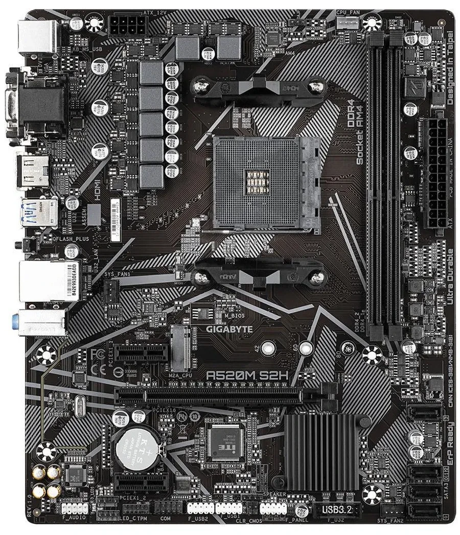 Материнская плата Gigabyte A520M S2H, AM4, DDR4, mATX