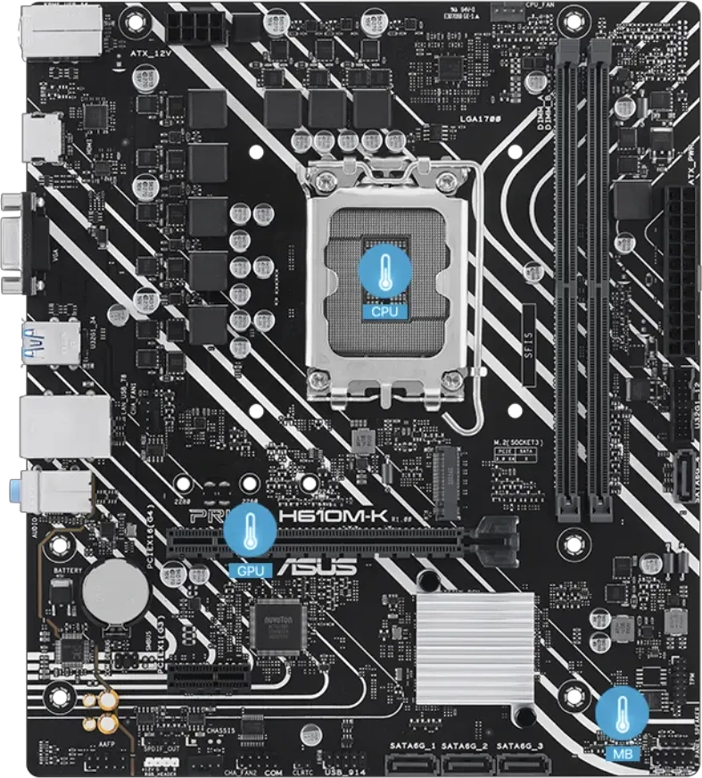 Материнская плата ASUS PRIME H610M-K, LGA1700, DDR5, mATX — 2