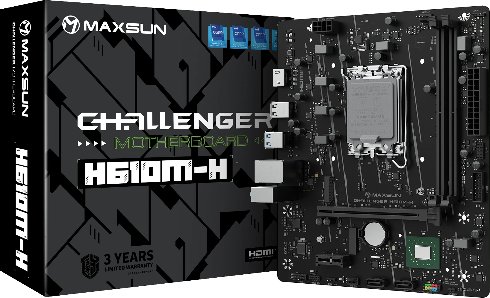 Материнская плата MaxSun Challenger H610M-H V1, LGA1700, 2xDDR4, PCIe4.0, 1xM.2, 1xHDMI, mATX