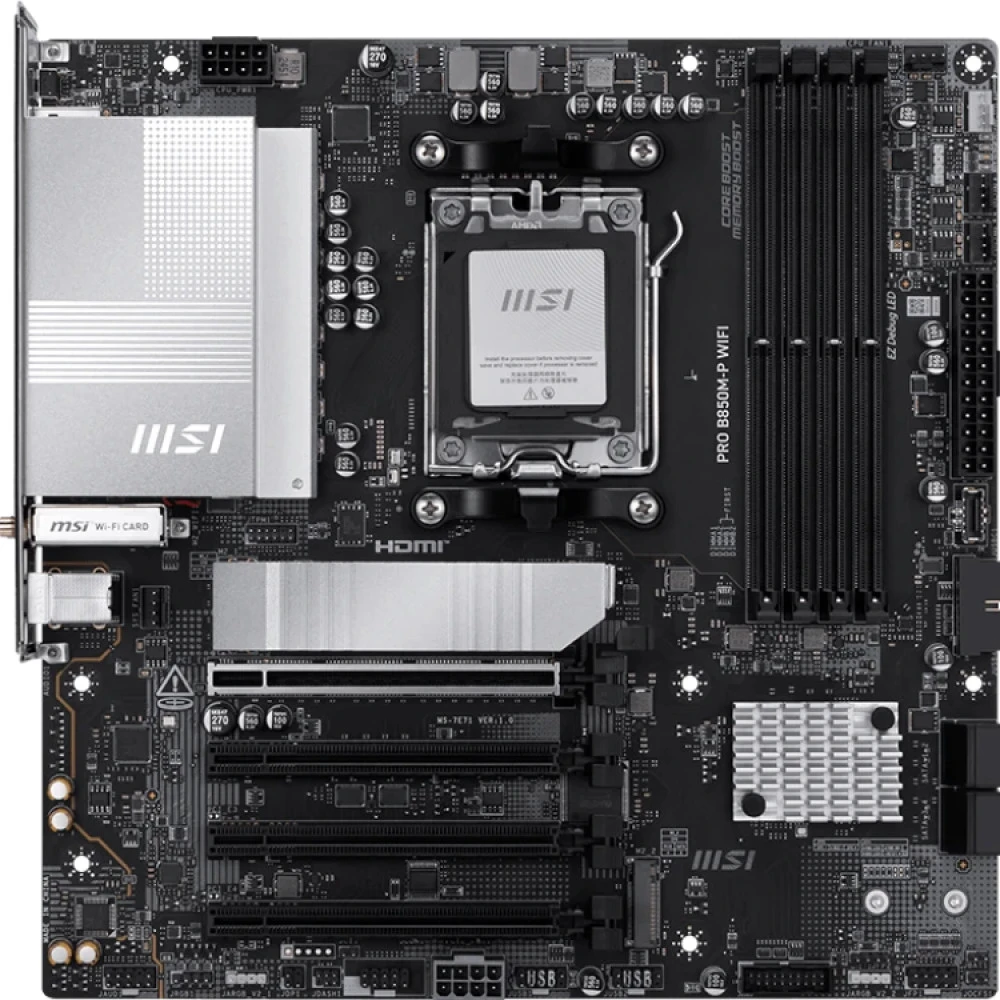 Материнская плата MSI PRO B850M-P WIFI, AM5, DDR5, mATX, Type-C