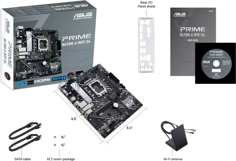 Материнская плата ASUS PRIME H610M-A WIFI D4, mATX, Socket1700, DDR4 — 3