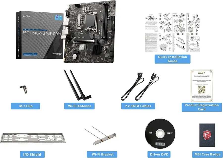 Материнская плата MSI PRO H610M-G WIFI, Socket 1700, mATX, DDR4 — 5