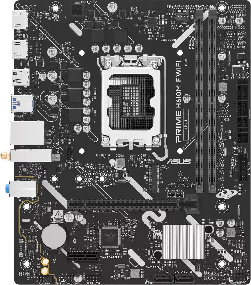 Материнская плата ASUS PRIME H610M-F WIFI, LGA1700, mATX, DDR5