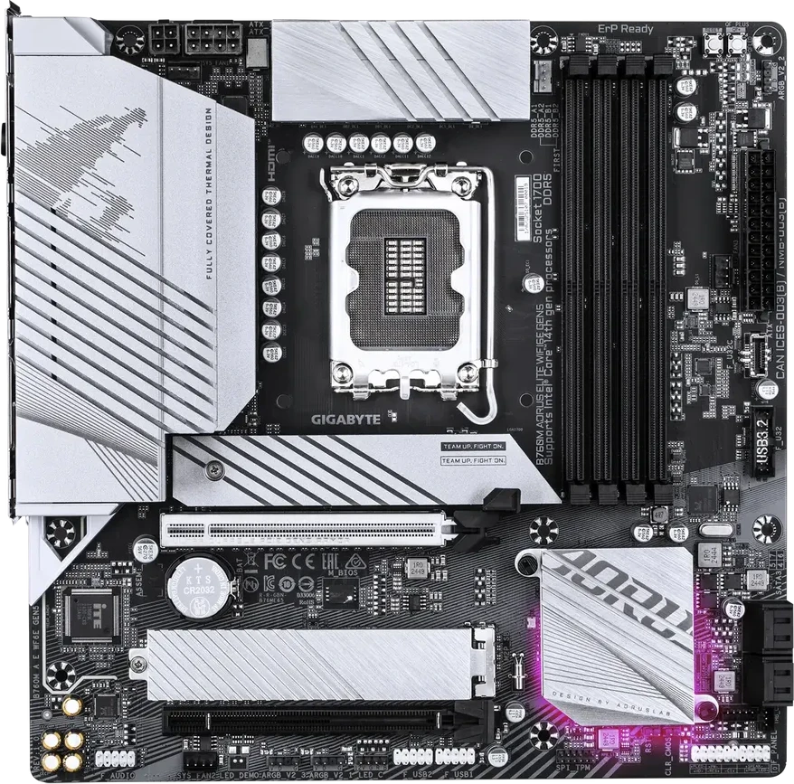 Материнская плата GIGABYTE B760M AORUS ELITE WIFI6E, LGA1700, 4xDDR5, PCIe5.0, HDMI+DP, 2xM.2, mATX