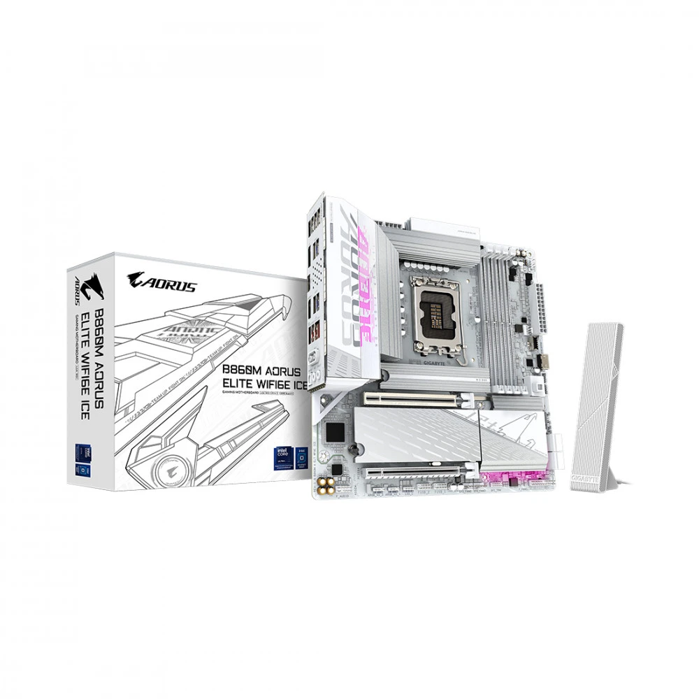 Материнская плата GIGABYTE B860M AORUS ELITE WIFI6E ICE, LGA1851, 4xDDR5, 2xHDMI+DP, 3xM.2, mATX — 4