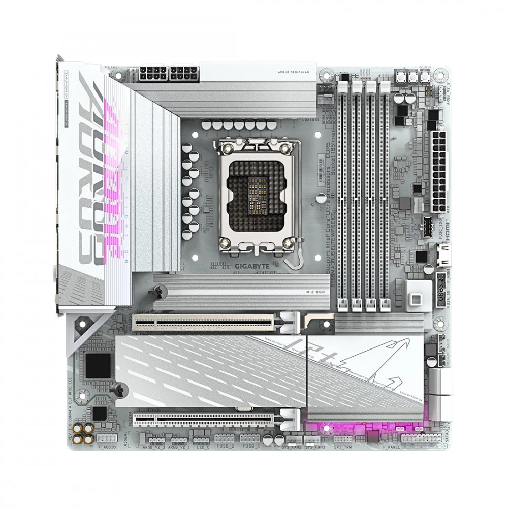 Материнская плата GIGABYTE B860M AORUS ELITE WIFI6E ICE, LGA1851, 4xDDR5, 2xHDMI+DP, 3xM.2, mATX — 5