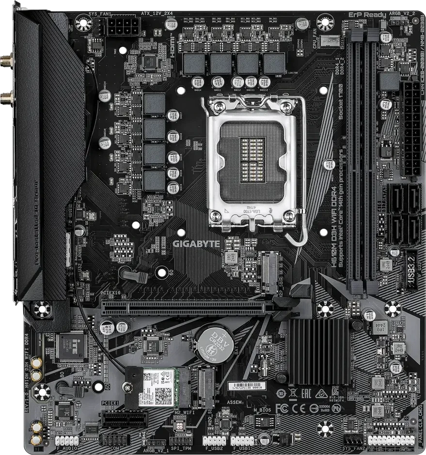 Материнская плата GIGABYTE H610M D3H WIFI DDR4, LGA1700, H610, 2xDDR4, PCIe4.0, 1xHDMI, 2xM.2, mATX