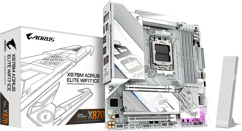 Материнская плата GIGABYTE X870M AORUS ELITE WF7 ICE, AM5, X870, 4xDDR5, 2xHDMI+2xUSB4, 2xM.2, mATX