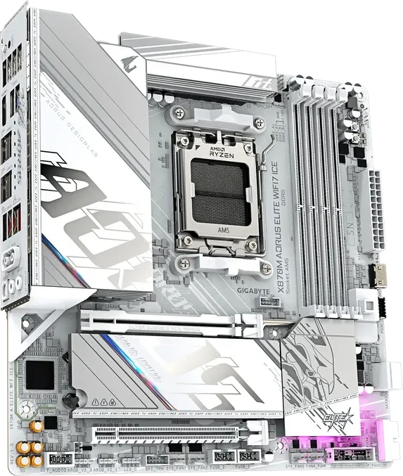 Материнская плата GIGABYTE X870M AORUS ELITE WF7 ICE, AM5, X870, 4xDDR5, 2xHDMI+2xUSB4, 2xM.2, mATX — 2