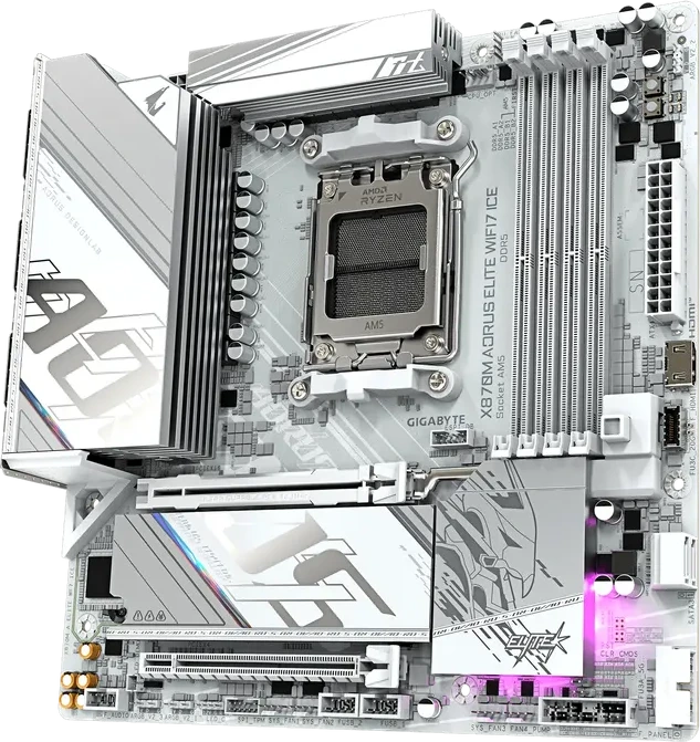 Материнская плата GIGABYTE X870M AORUS ELITE WF7 ICE, AM5, X870, 4xDDR5, 2xHDMI+2xUSB4, 2xM.2, mATX — 3