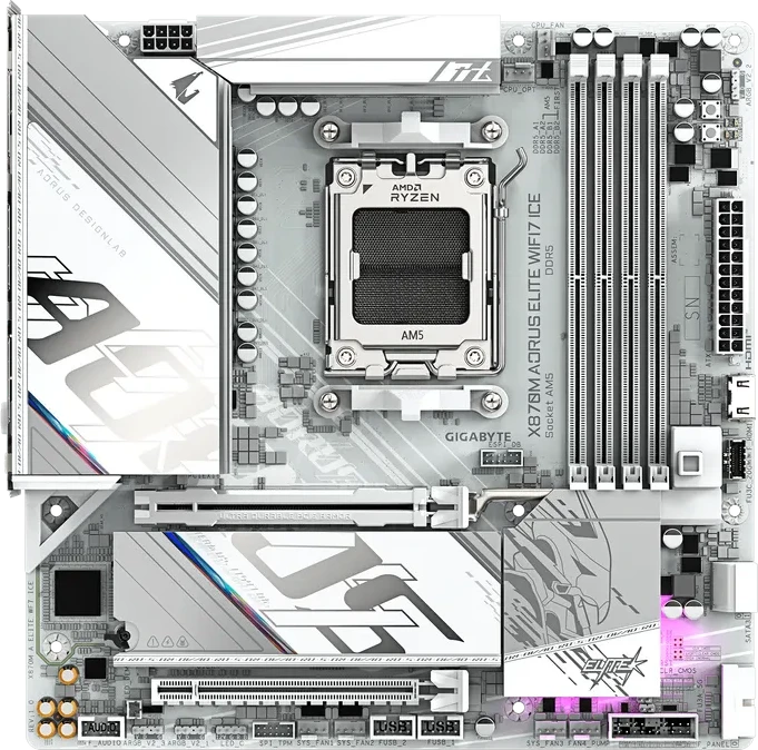 Материнская плата GIGABYTE X870M AORUS ELITE WF7 ICE, AM5, X870, 4xDDR5, 2xHDMI+2xUSB4, 2xM.2, mATX — 4