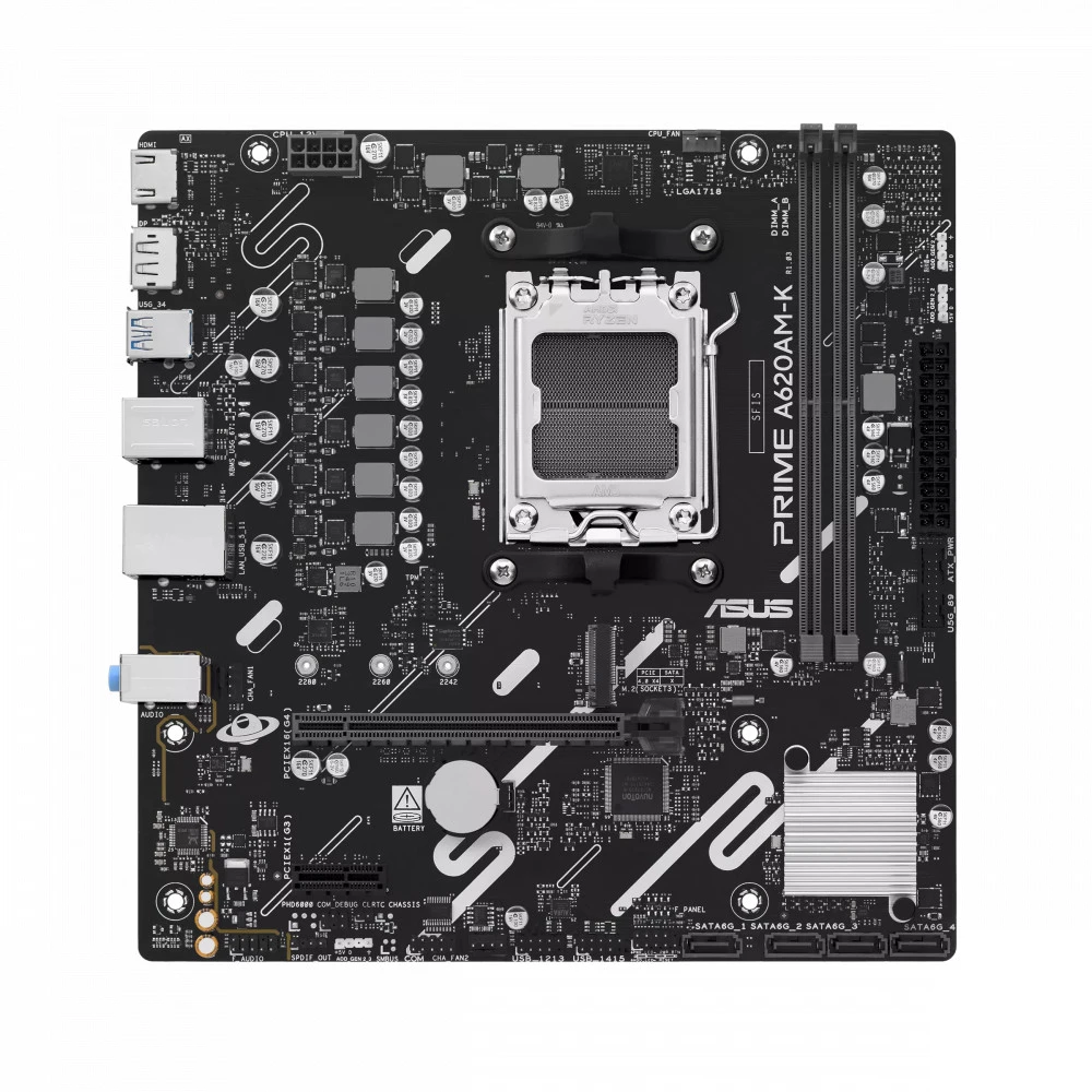 Материнская плата ASUS PRIME A620AM-K AMD A620A AM5 2xDDR5 4xSATA3 RAID M.2 HDMI DP mATX — 5