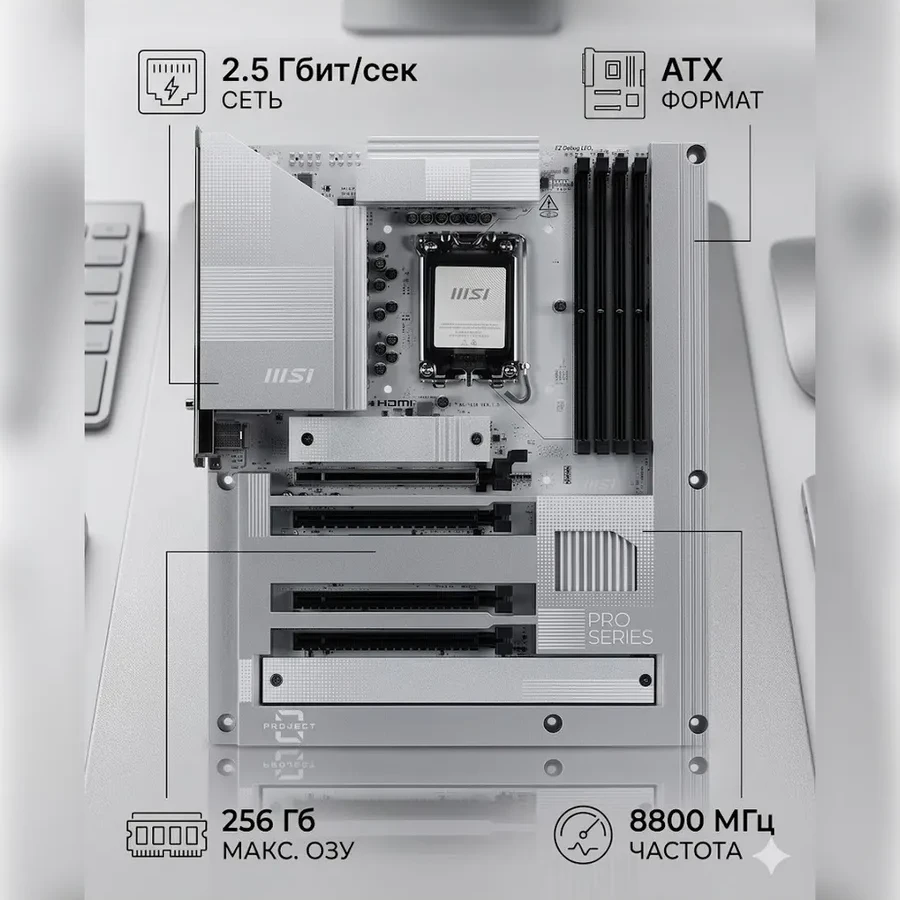 Материнская плата MSI PRO Z890-S WIFI PZ LGA1851 4xDDR5 4xSATA3 RAID 3xM.2 HDMI DP 2xType-C ATX