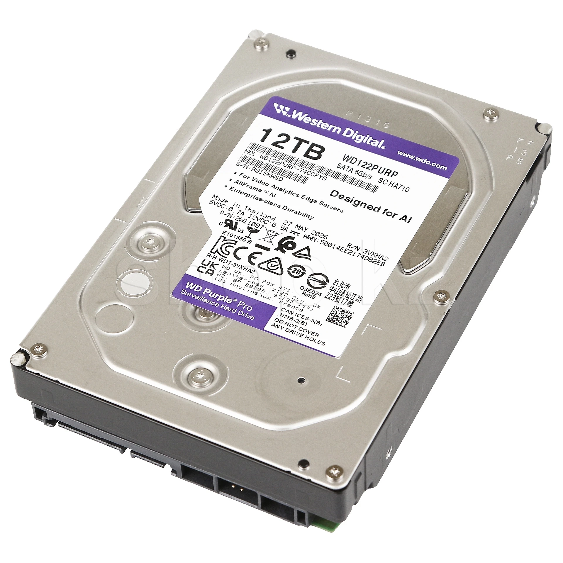Жесткий диск для видеонаблюдения HDD 12Tb Western Digital Purple Pro SATA 6Gb/s 256Mb 3,5" WD122PURP