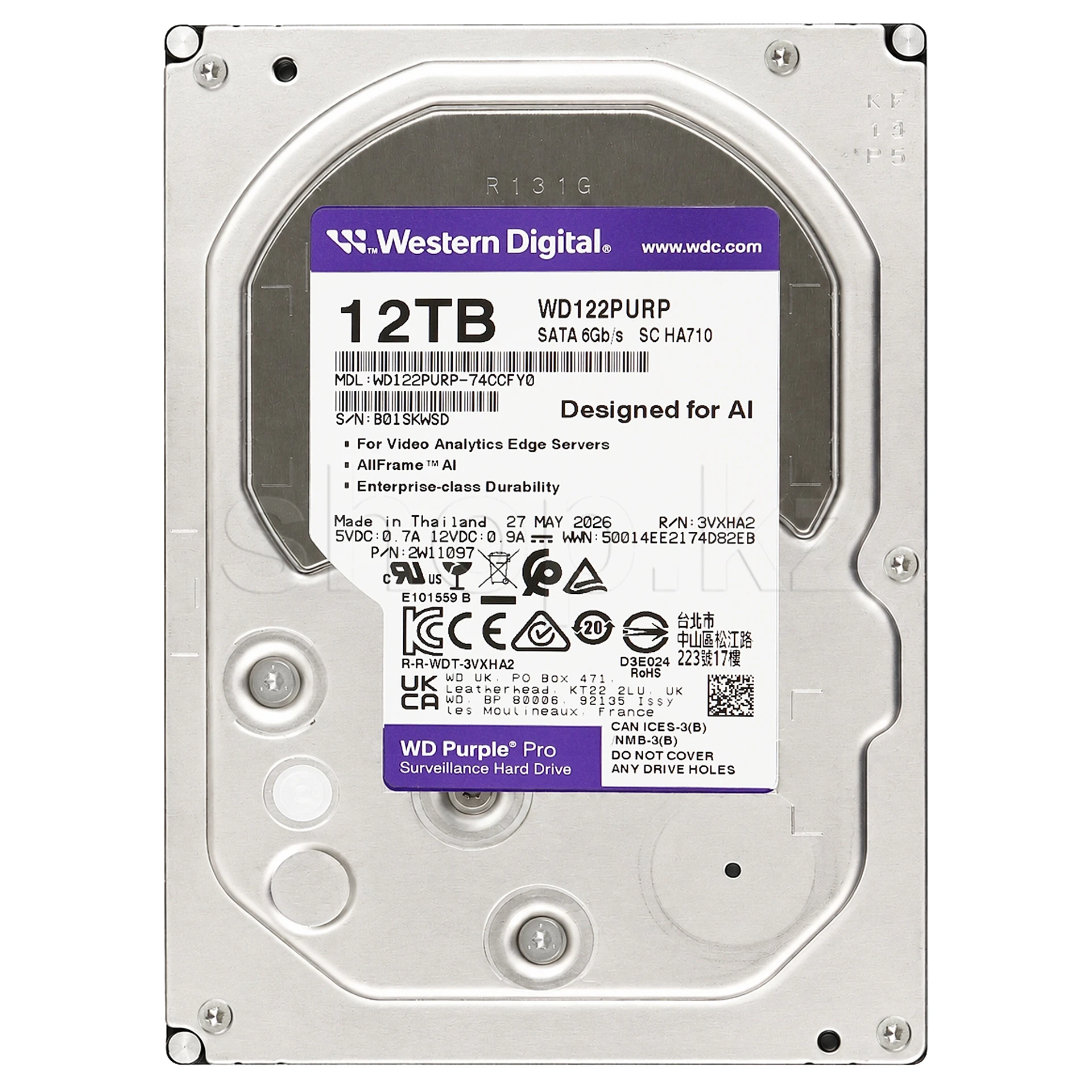 Жесткий диск для видеонаблюдения HDD 12Tb Western Digital Purple Pro SATA 6Gb/s 256Mb 3,5" WD122PURP — 2