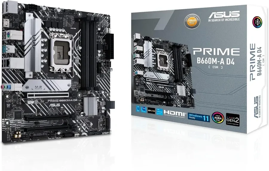 Материнская плата ASUS PRIME B660M-A D4-CSM, LGA1700 B660 4xDDR4 4xSATA3 2xM.2 RAID 2xHDMI 1xDP mATX