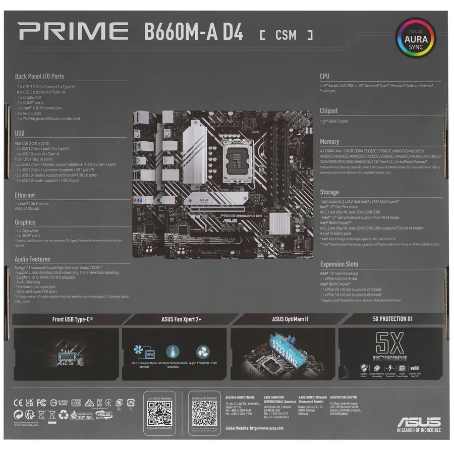 Материнская плата ASUS PRIME B660M-A D4-CSM, LGA1700 B660 4xDDR4 4xSATA3 2xM.2 RAID 2xHDMI 1xDP mATX — 3