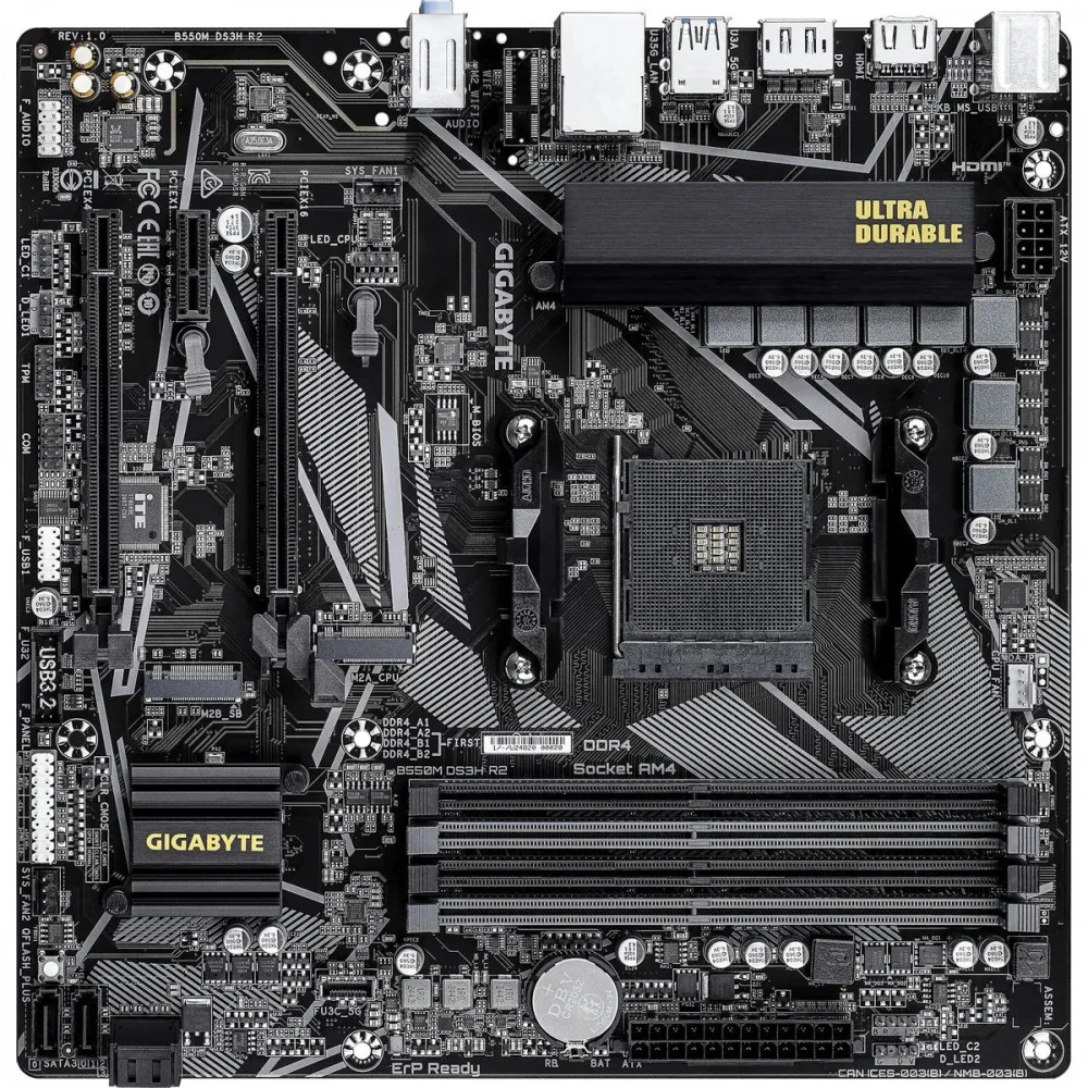 Материнская плата GIGABYTE B550M DS3H R2, AM4, 4xDDR4, PCIe4.0, DP+HDMI, 2xM.2, GLAN, mATX — 5