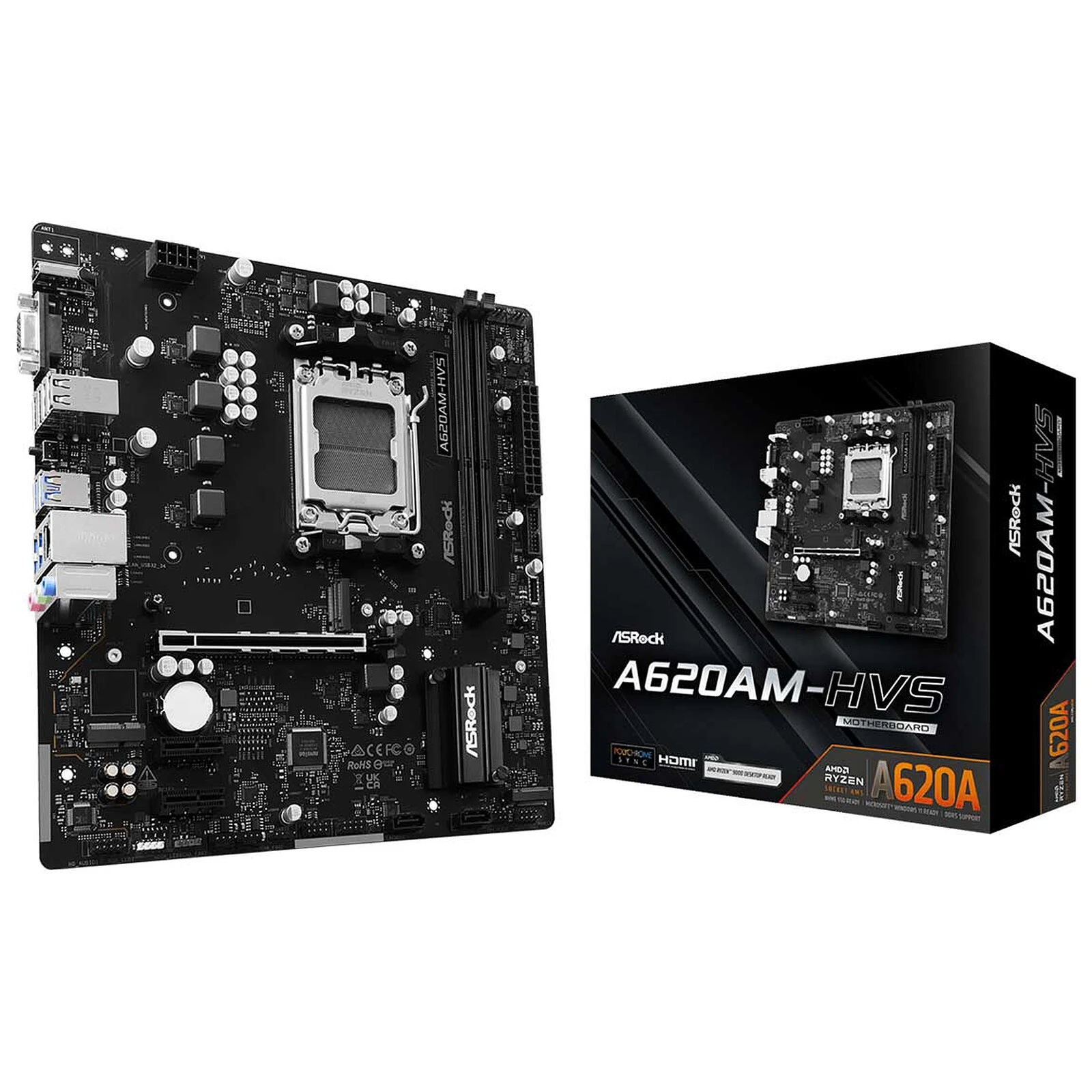 Материнская плата ASRock A620AM-HVS AM5 2xDDR5 2xSATA3 RAID 2xM.2 D-Sub HDMI mATX