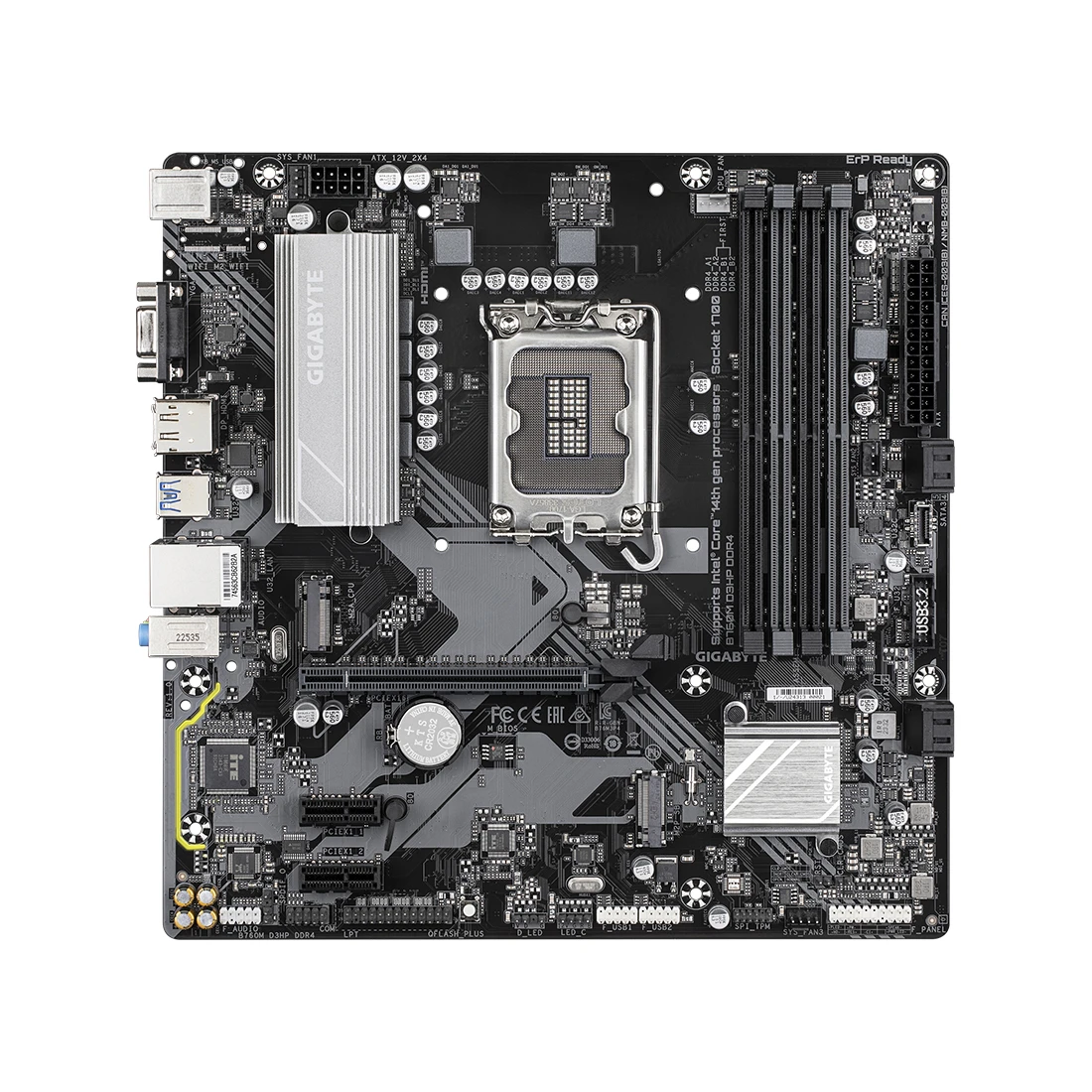 Материнская плата MB Socket1700, MATX, iB760 (VGA+DP+HDMI), Gigabyte B760M D3HP DDR4, 4DDR4, 1PCIx16, 2PCIx1 — 2
