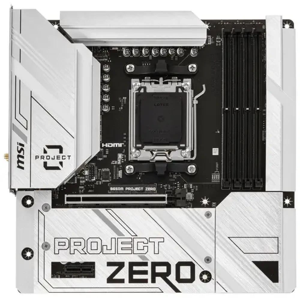 Матплата MSI B650M Project Zero, AM5, mATX, 4DDR-5, 1хPCI-Ex16, 4SATA, 2xM.2, HDMI, DP, 16USB