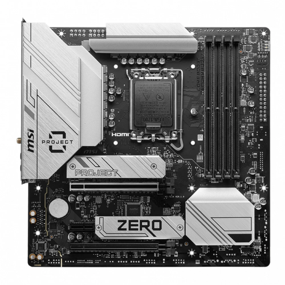 Матплата MSI B760M Project Zero, iZ790, S1700, mATX, 4DDR-5, 2хPCI-Ex16, 4SATA, 2xM.2, HDMI,DP,15USB