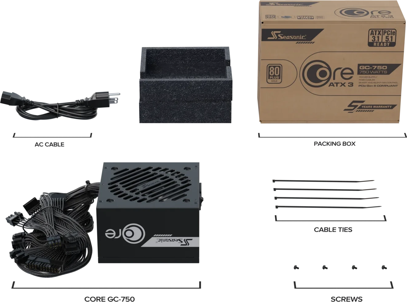 БП ATX 750W Seasonic Core GC-750, Gold, 20+4/24+4/24+8, 12cm, 2x6+2p+16p PCI-E — 4