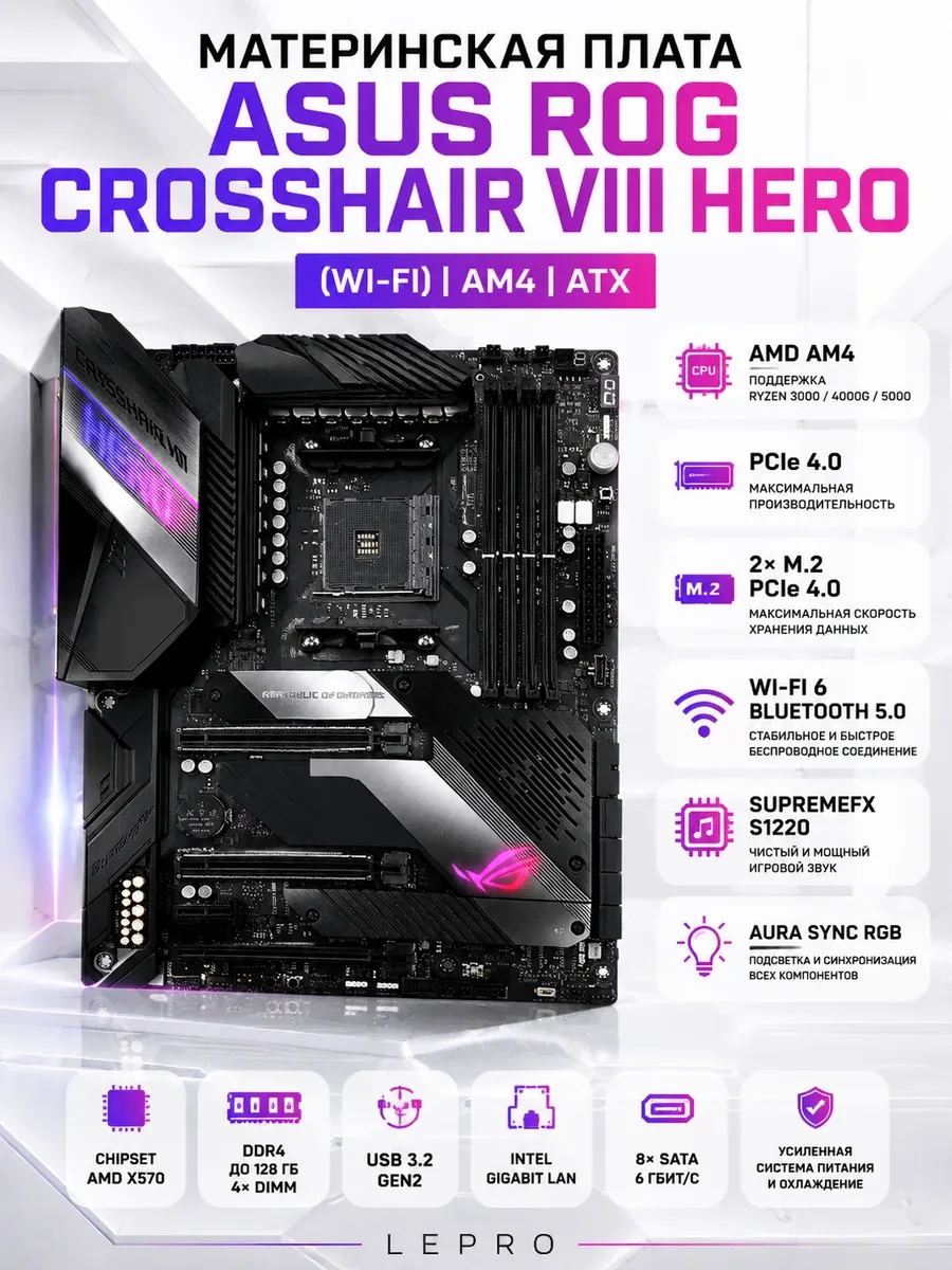 Материнская плата ASUS ROG Crosshair VIII Hero (Wi-Fi), AM4