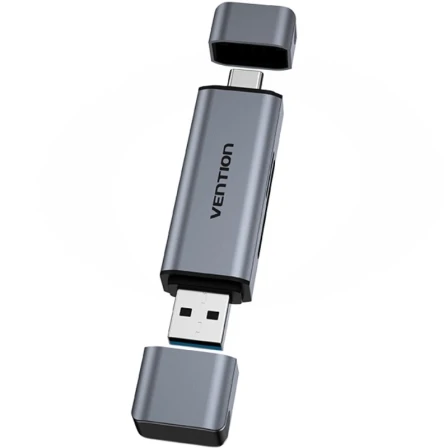 Картридер USB Vention CLLH0 <2-in-1 USB 3.0 A+C Card Reader(SD+TF) Gray Dual Drive Letter Aluminum>