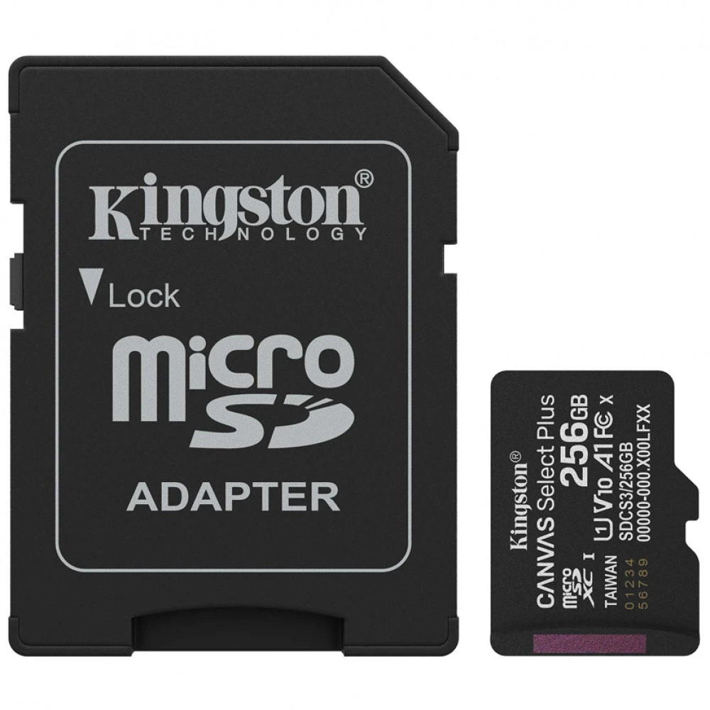 Карта памяти Micro SDXC 256Gb Kingston Canvas Select Plus, Class 10 UHS-I U1, адаптер