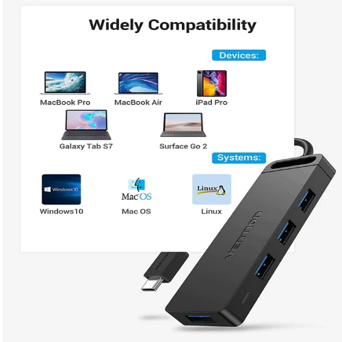 USB-хаб USB HUB 4-port USB 3.0 Vention CHTBB, Black — 2