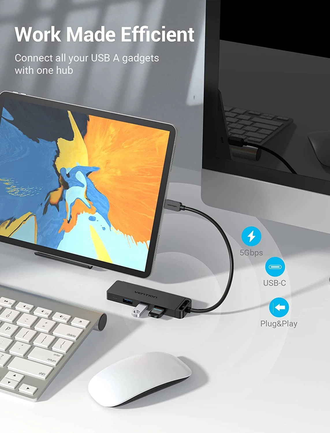 USB-хаб USB HUB 4-port USB Type-C Vention TGKBD, Black — 2