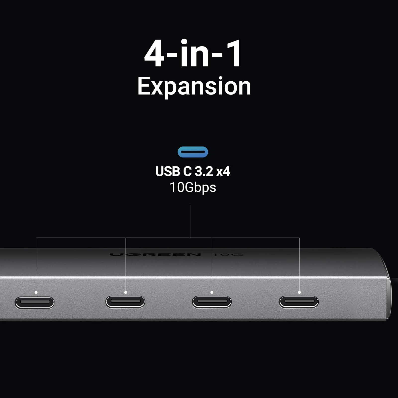 USB-хаб USB HUB 4-port USB 3.2 Ugreen CM480, Silver — 2