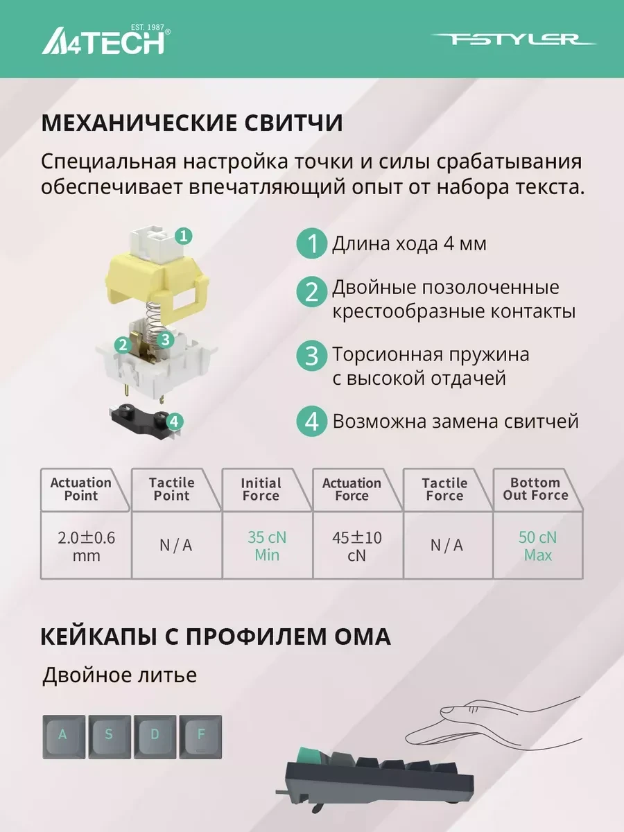 Клавиатура A4tech Fstyler FS300, механическая, панда — 5