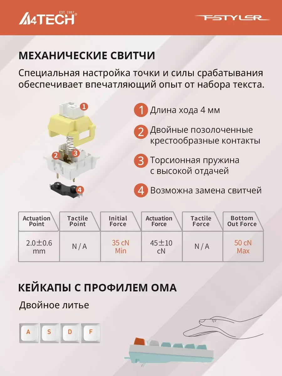 Клавиатура A4tech Fstyler FS300, механическая, панда — 5