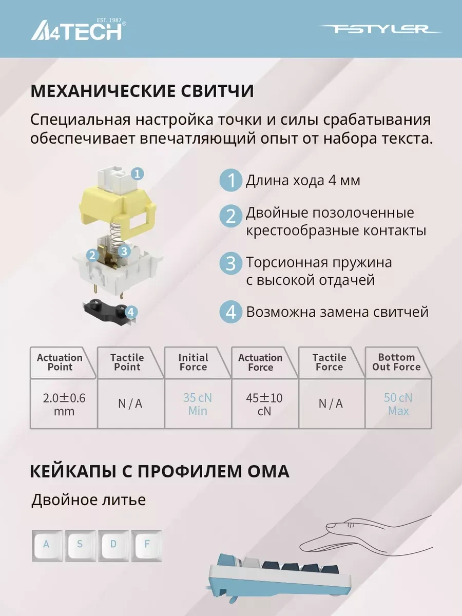 Клавиатура A4tech Fstyler FS300, механическая, панда — 5