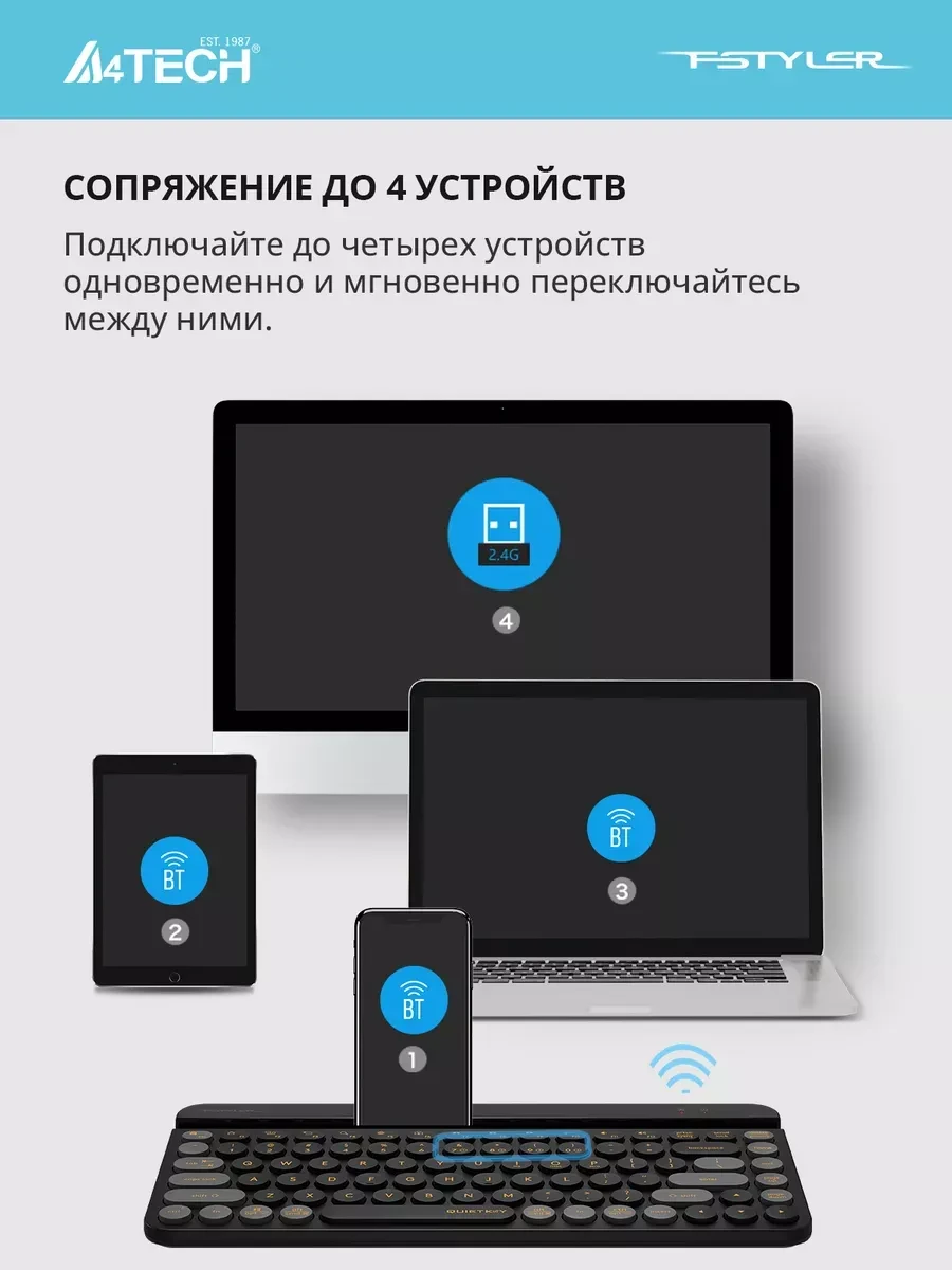 Мышь A4tech Fstyler FBK30, чёрная смородина, BT+2.4G — 5