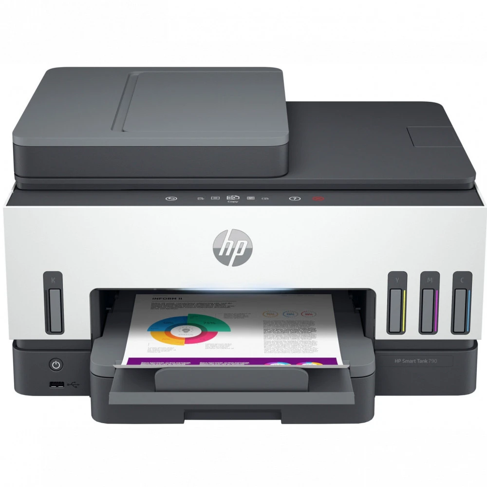МФУ HP Smart Tank 790 (A4) Color Ink Printer/Scanner/Copier/Fax 1200 x 1200 dpi 15/9ppm. USB 2.0+Ethernet+Wi-Fi duty cycle 6000 pages