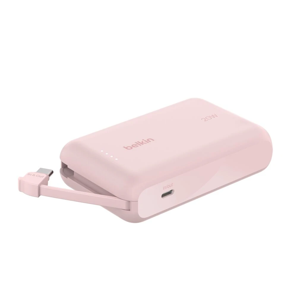 Внешний аккумулятор BELKIN 10k PD20w Integrated USB-C Cable Power Bank, Pink