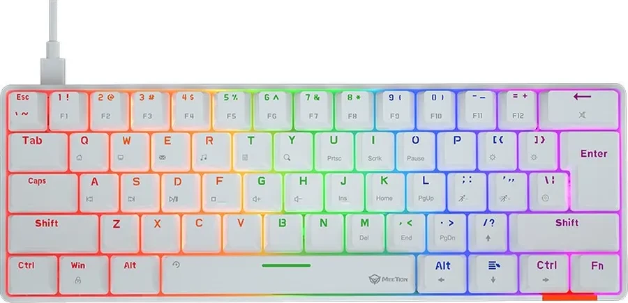 Клавиатура Meetion MK005 White, Mechanical, Blue switch, 61 keys EN/RU/KZ, Cable USB-C