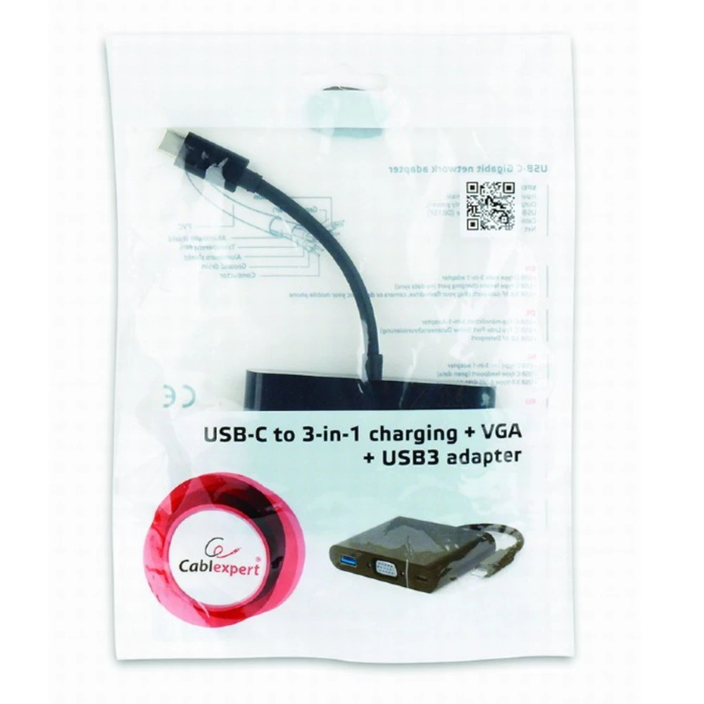 Переходник USB Type-C - VGA, USB 3.0, USB Type-C, Cablexpert A-CM-VGA3in1-01, 0.15m, OEM — 3