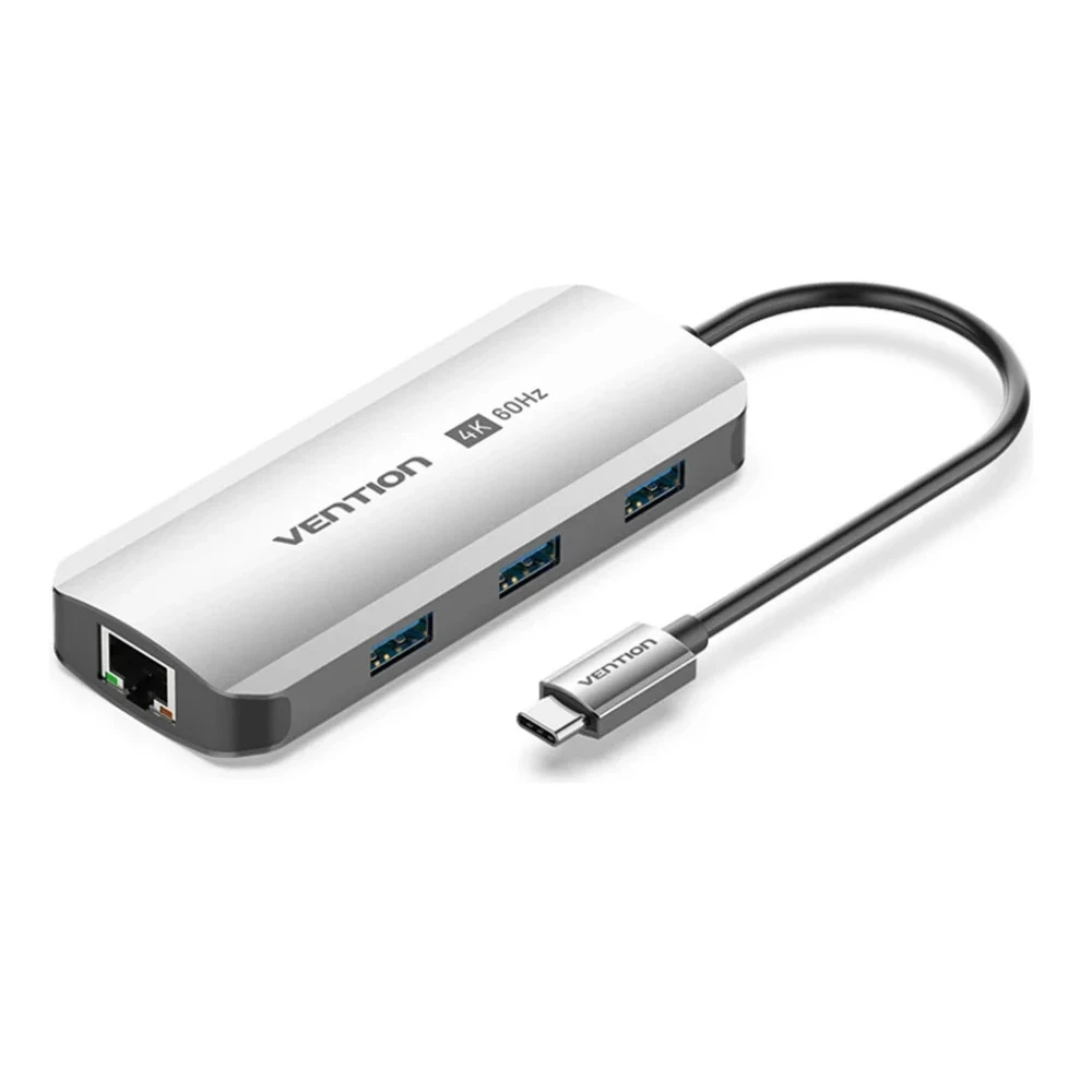 Переходник USB Type-C Vention TQHHB 6-in-1, Gray, BOX