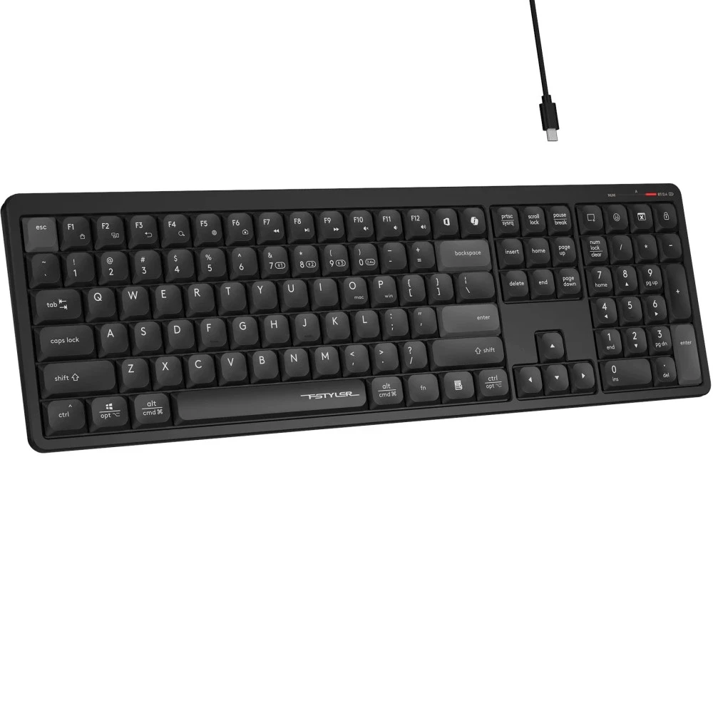 Клавиатура A4Tech Fstyler FBX55C, Black, Wireless, Slim, Multimedia, 300 mAh, BT, USB — 3