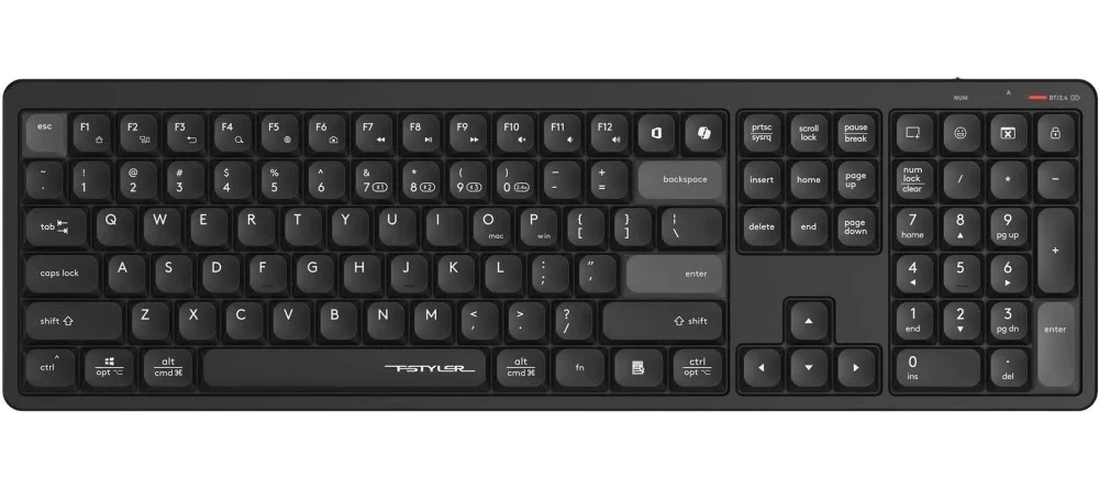 Клавиатура A4Tech Fstyler FBX55C, Black, Wireless, Slim, Multimedia, 300 mAh, BT, USB