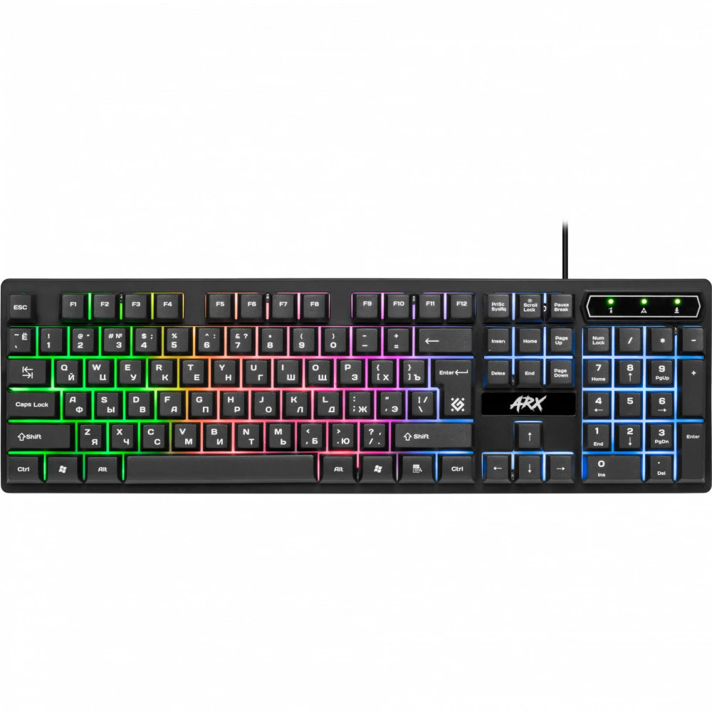 Клавиатура Defender Arx GK-196L, Black, Wired, Gaming, Rainbow-Backlight, USB
