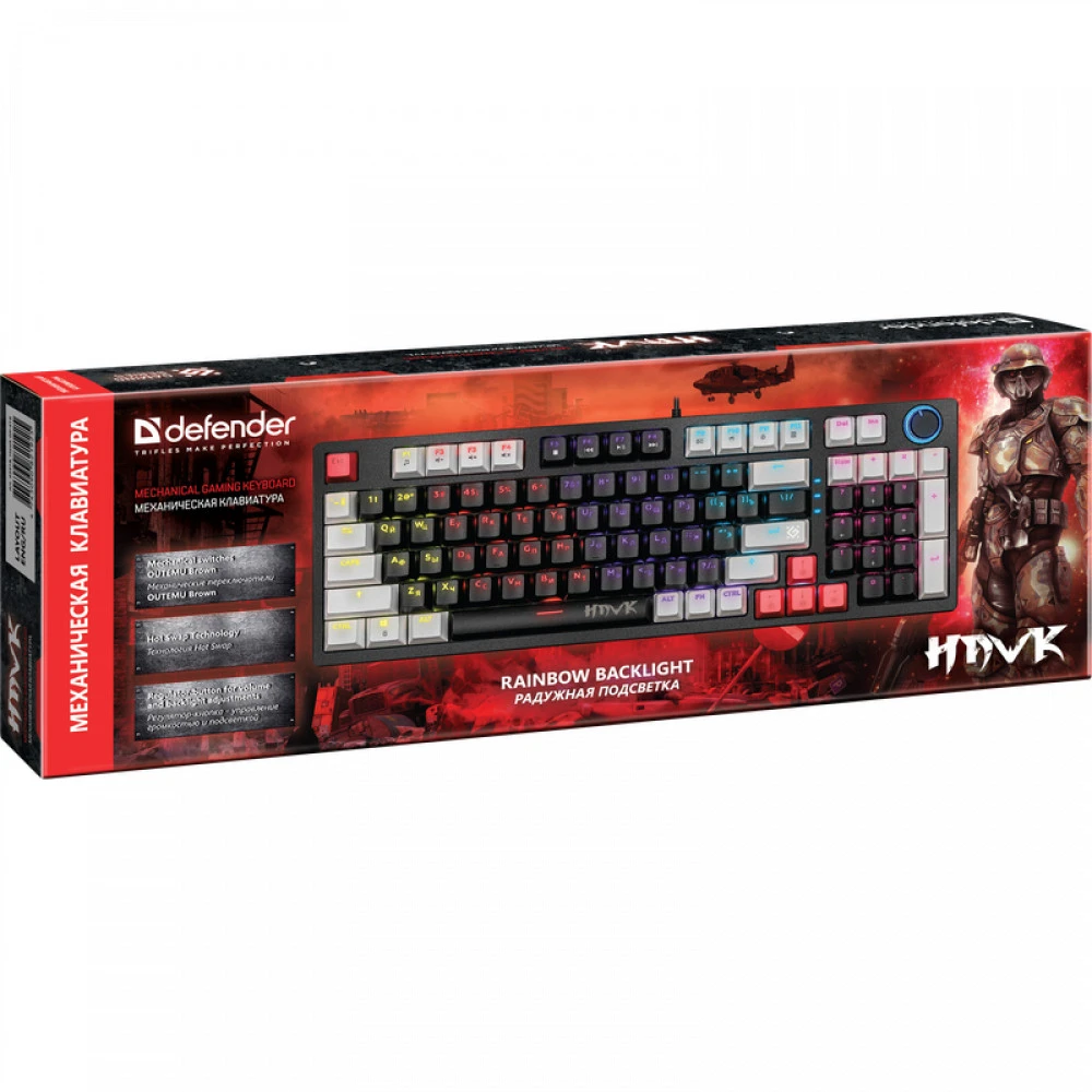 Клавиатура Defender Hawk GK-418, Black, USB, OUTEMU Red — 2