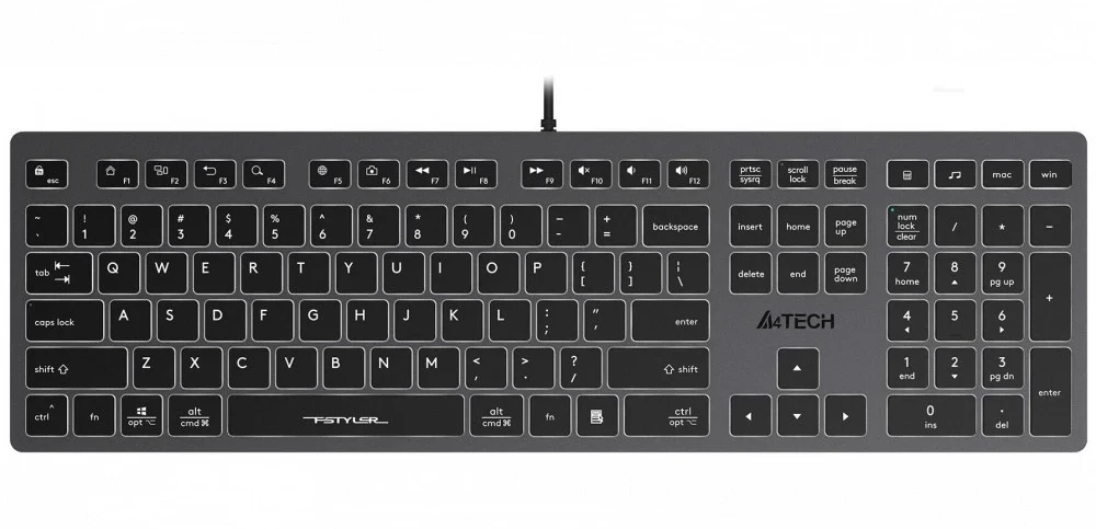 Клавиатура A4Tech Fstyler FX60H, Grey (White Backlit), USB