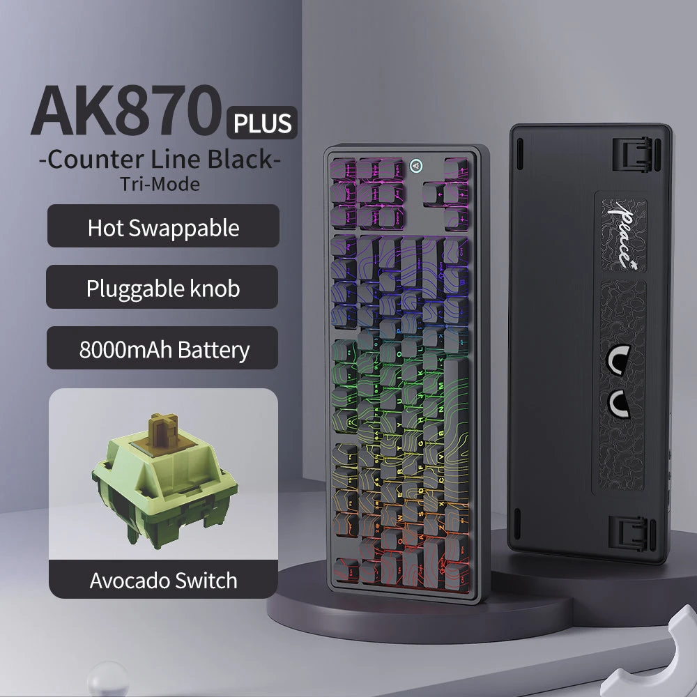 Клавиатура Ajazz AK870 Plus, Black, Avocado Switch, USB