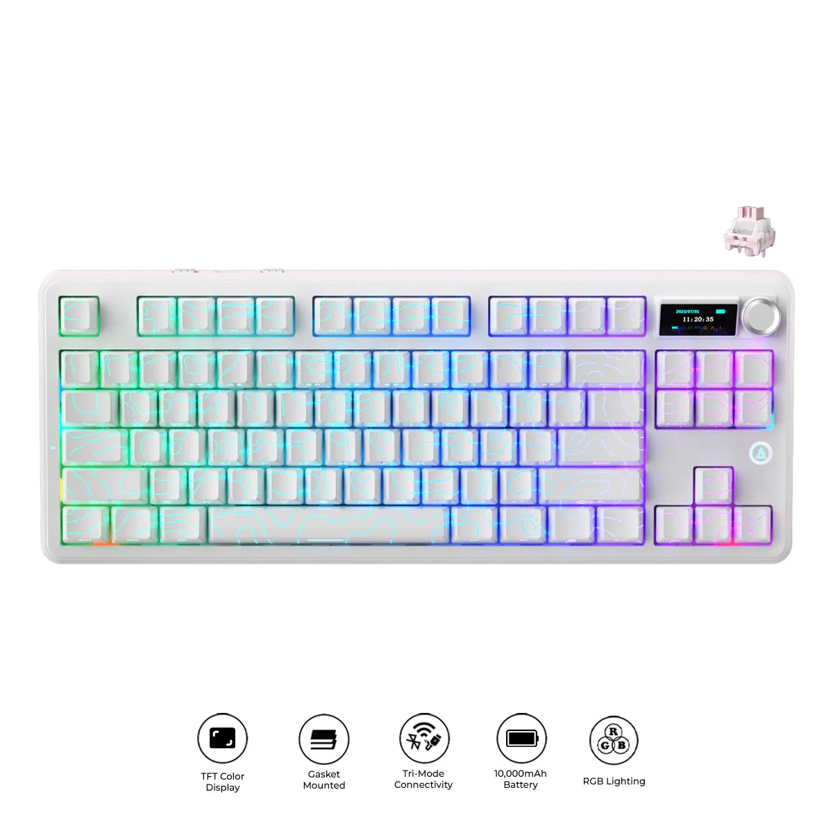Клавиатура Ajazz MK87 Pro, Peach Switch, White, USB